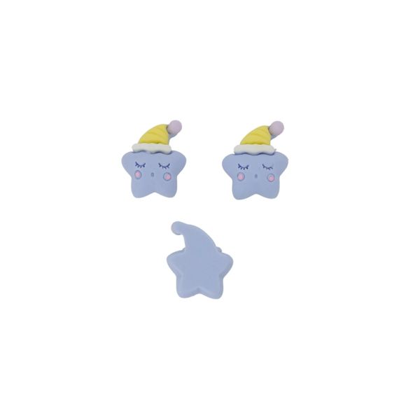 PLASTIC BEADS - RESIN 3D - FOR GLUING - STAR 03 WITH HAT - 19x24x9mm BLUE-YELLOW (LIGHT)-WHITE - PACKAGE 30pcs.