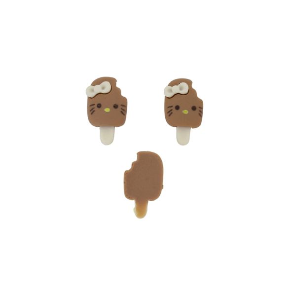 PLASTIC BEADS - RESIN 3D - FOR GLUING - KITTY 09 ICE CREAM - 16x33x6mm BROWN-ECRU - PACKAGE 30pcs.