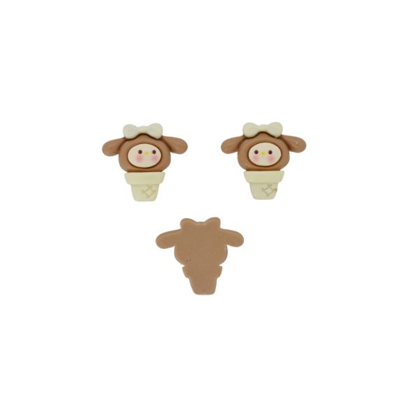 PLASTIC BEADS - RESIN 3D - FOR GLUING - DOG 20 ICE CREAM - 25x23x7mm BROWN (LIGHT)-ECRU - PACKAGE 30pcs.