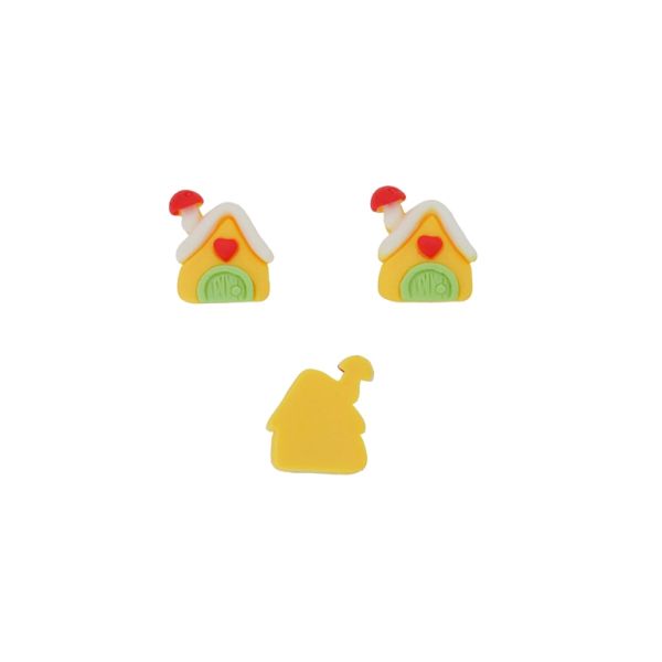 PLASTIC BEADS - RESIN 3D - FOR GLUING - HOUSE 01 - 20x22x6mm YELLOW-GREEN (LIGHT)-RED - PACKAGE 30pcs.