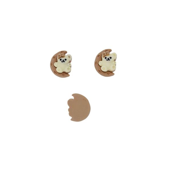 PLASTIC BEADS - RESIN 3D - FOR GLUING - MOON WITH BEAR 01 - 15x20x10mm BROWN (LIGHT)-ECRU - PACKAGE 30pcs.