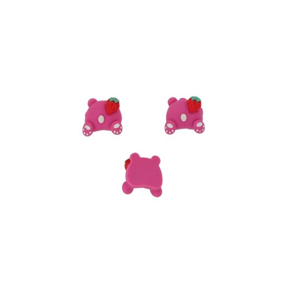 PLASTIC BEADS - RESIN 3D - FOR GLUING - BEAR 45 - 16x16x8mm CYCLAMEN-WHITE-RED - PACKAGE 30pcs.