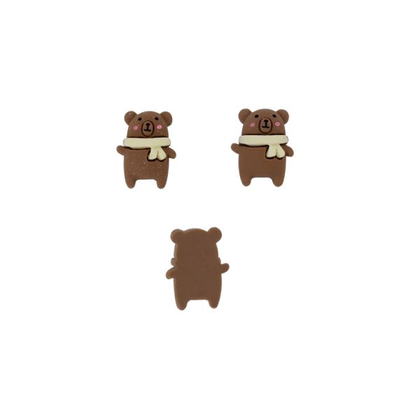 PLASTIC BEADS - RESIN 3D - FOR GLUING - BEAR 53 - 18x23x8mm BROWN-ECRU-BLACK - PACKAGE 30pcs.