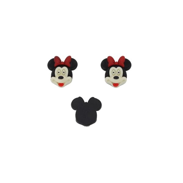 PLASTIC BEADS - RESIN 3D - FOR GLUING - MINNIE MOUSE 08 - 20x22x11mm ECRU-BLACK-RED - PACKAGE 30pcs.