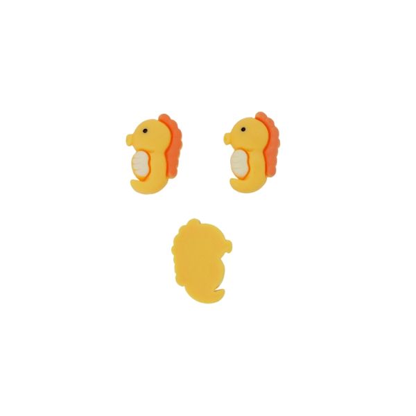 PLASTIC BEADS - RESIN 3D - FOR GLUING - SEAHORSE 01 - 17x25x7mm YELLOW-ORANGE-ECRU - PACKAGE 30pcs.