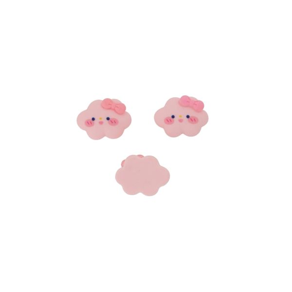 PLASTIC BEADS - RESIN 3D - FOR GLUING - CLOUD WITH RIBBON 01 - 23x19x8mm PINK (LIGHT)-PINK-BLACK - PACKAGE 30pcs.