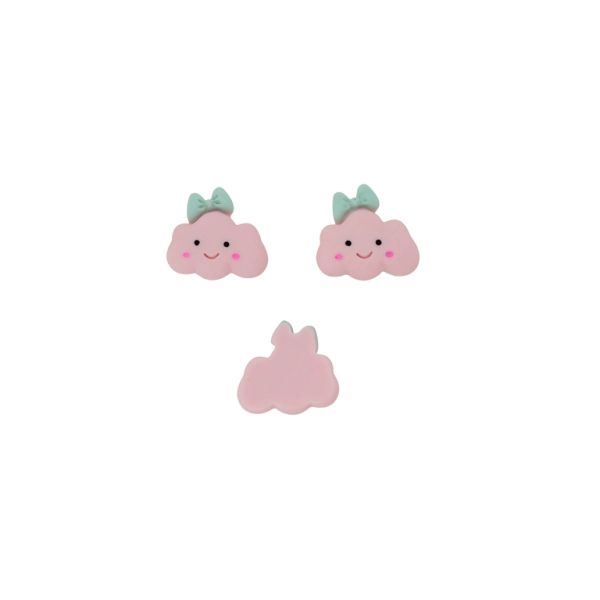 PLASTIC BEADS - RESIN 3D - FOR GLUING - CLOUD WITH RIBBON 02 - 21x22x7mm PINK (LIGHT)-MINT-BLACK - PACKAGE 30pcs. 