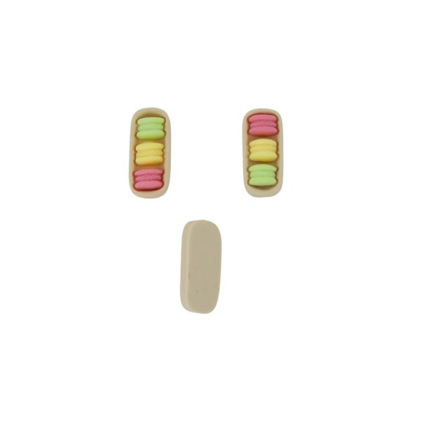 PLASTIC BEADS - RESIN 3D - FOR GLUING - FRENCH MACARONS 01 - 12x32x7mm PINK (DARK)-YELLOW (LIGHT)-GREEN (LIGHT) - PACKAGE 30pcs.