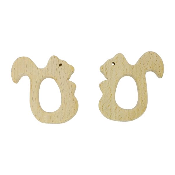 WOODEN STICKS - SQUIRREL 01 - 60x65x10mm NATURAL - 1pc. Hole-22x31mm
