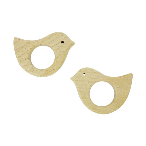 WOODEN STICKS - BIRD 02 - 63x46x10mm NATURAL - PACKAGE 6pcs. Hole-28mm
