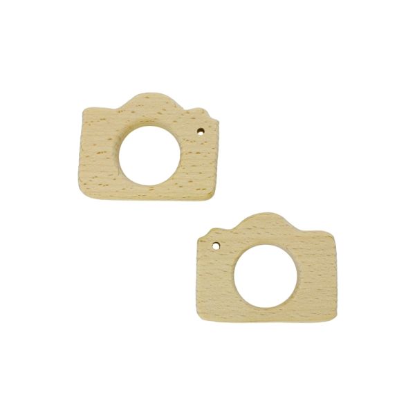 WOODEN STICKS - CAMERA 01 - 55x43x10mm NATURAL - PACKAGE 6pcs. Hole-22mm