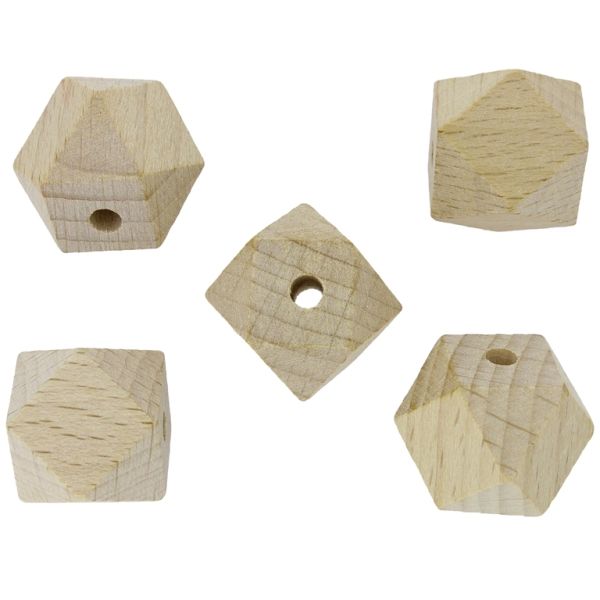 WOODEN FIGURES - POLYHEDRON 01 - 20x20mm NATURAL - 2pcs. Hole-4.0mm