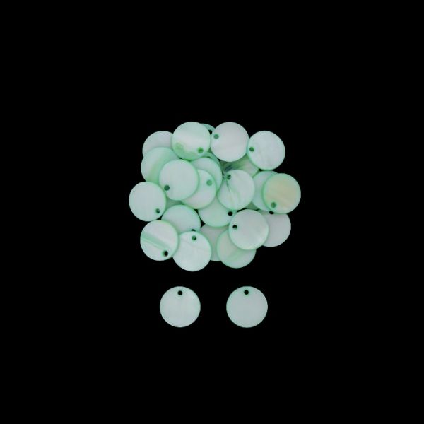 МЪНИСТА ОТ СЕДЕФ - ВИСУЛКА - КРЪГ 01 - 15х1.5мм МЕНТА - ПАКЕТ 200 бр. Отвор-1.6мм 