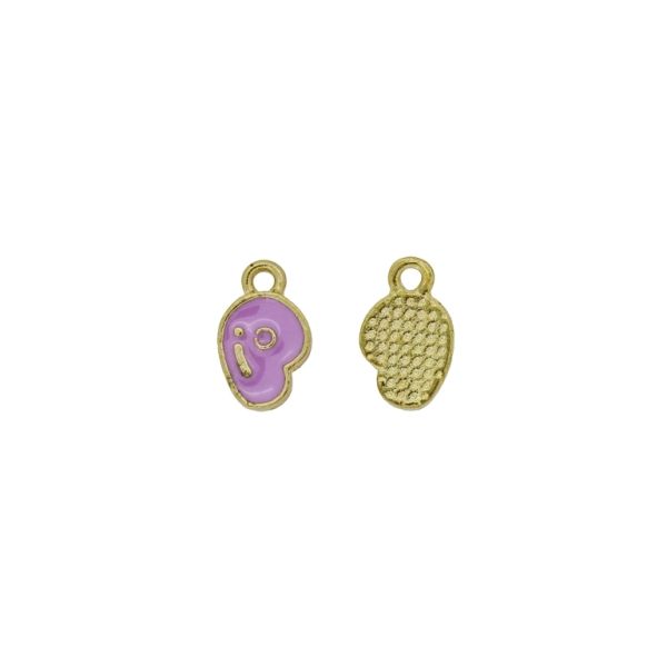 METAL BEADS WITH ENAMEL - PENDANT - LETTER Р - 8x12x1.7mm GOLD-PURPLE - PACKAGE 100pcs. Hole-1.5mm