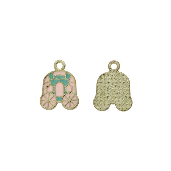 METAL BEADS WITH ENAMEL - PENDANT - CARRIAGE 01 - 12x16x1.5mm GOLD-PINK (LIGHT)-TURQUOISE - PACKAGE 50pcs. Hole-1.5mm