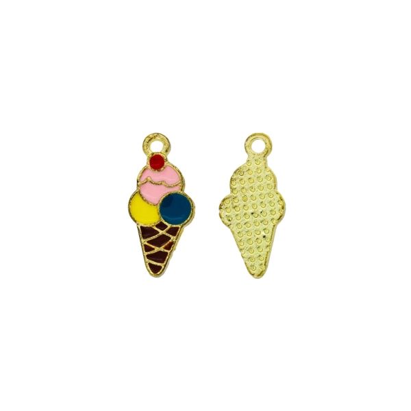 METAL BEADS WITH ENAMEL - PENDANT - ICE CREAM 02 - 9x20x1.6mm GOLD AND MIX - PACKAGE 50pcs. Hole-1.5mm