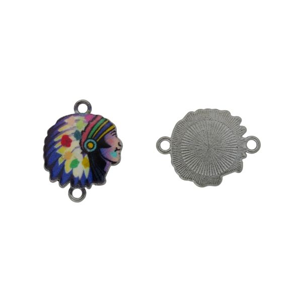 METAL BEADS WITH ENAMEL - CONNECTING ELEMENT WITH 2 RINGS - LEADER 02 CHAPTER - 22x17x2mm NICKEL AND MIX - PACKAGE 30pcs. Hole-1.8mm