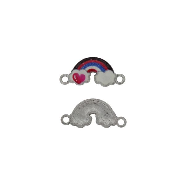 METAL BEADS WITH ENAMEL - CONNECTING ELEMENT WITH 2 RINGS - RAINBOW 02 CLOUDS - 23x10x1.8mm NICKEL-WHITE-RED - PACKAGE 30pcs. Hole-2.0mm