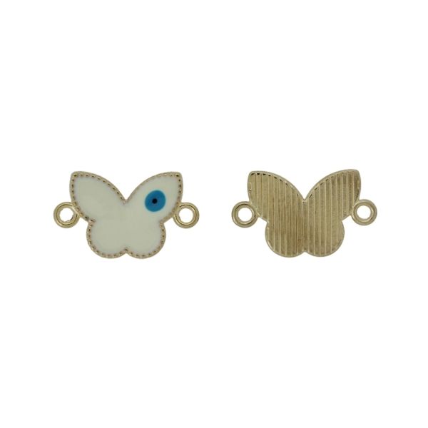 METAL BEADS WITH ENAMEL - CONNECTING ELEMENT WITH 2 RINGS - BUTTERFLY 08 - 22x13x2mm GOLD-ECRU-TURQUOISE - 3pcs. Hole-1.8mm