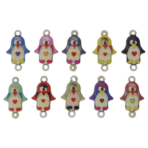 METAL BEADS WITH ENAMEL - CONNECTING ELEMENT WITH 2 RINGS - PENGUIN MIX 01 - 23x13x1.7mm MIX - PACKAGE 30pcs. Hole-1.8mm