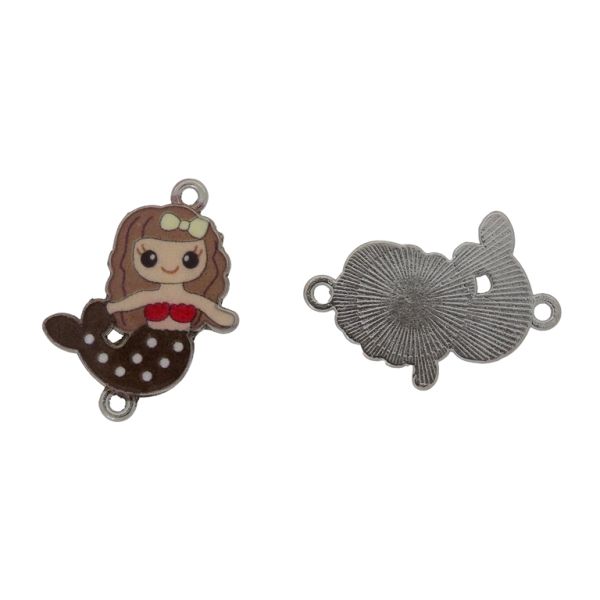 METAL BEADS WITH ENAMEL - CONNECTING ELEMENT WITH 2 RINGS - MERMAID 04 - 27x21x2mm NICKEL-BROWN (DARK)-BROWN (LIGHT) - 3pcs. Hole-1.8mm
