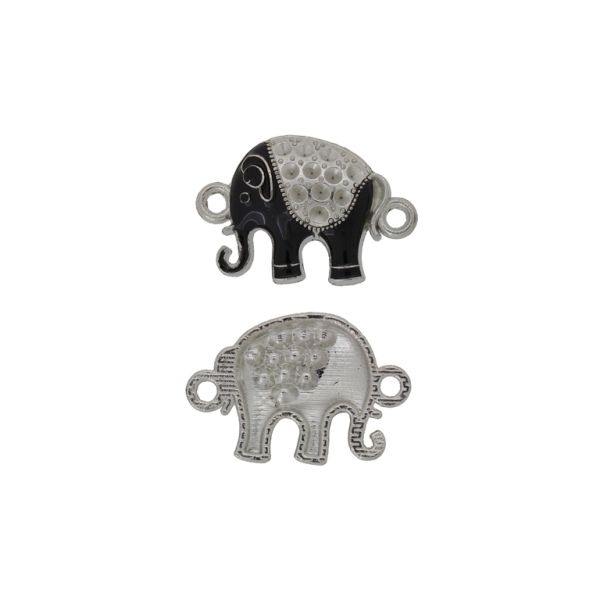 METAL BEADS WITH ENAMEL - CONNECTING ELEMENT WITH 2 RINGS - ELEPHANT 11 - 24x16x4mm NICKEL-BLACK-WHITE - 3pcs. Hole-1.8mm