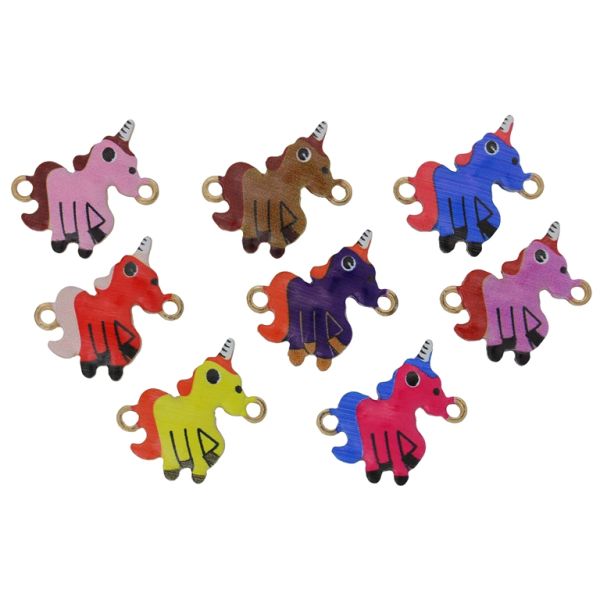 METAL BEADS WITH ENAMEL - CONNECTING ELEMENT WITH 2 RINGS - UNICORN MIX 01 - 22x21x3mm MIX - PACKAGE 30pcs. Hole-2.0mm