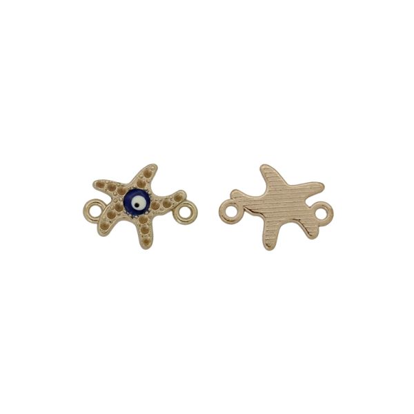 METAL BEADS WITH ENAMEL - CONNECTING ELEMENT WITH 2 RINGS - STAR 14 - 18x13x2mm GOLD-BLUE (DARK)-WHITE - PACKAGE 30pcs. Hole-1.8mm