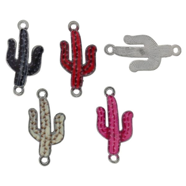 METAL BEADS WITH ENAMEL - CONNECTING ELEMENT WITH 2 RINGS - CACTUS 02 - 27x13x2mm MIX - 3pcs. Hole-1.5mm
