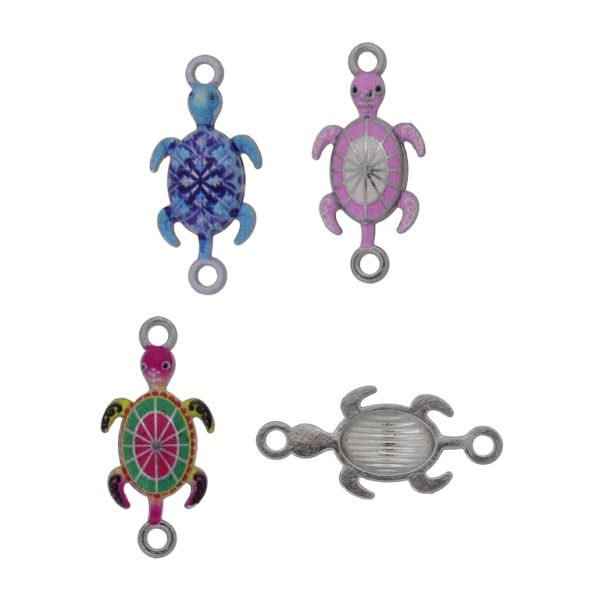 METAL BEADS WITH ENAMEL - CONNECTING ELEMENT WITH 2 RINGS - TURTLE MIX 01 - 26x12x3mm MIX - PACKAGE 30pcs. Hole-1.8mm