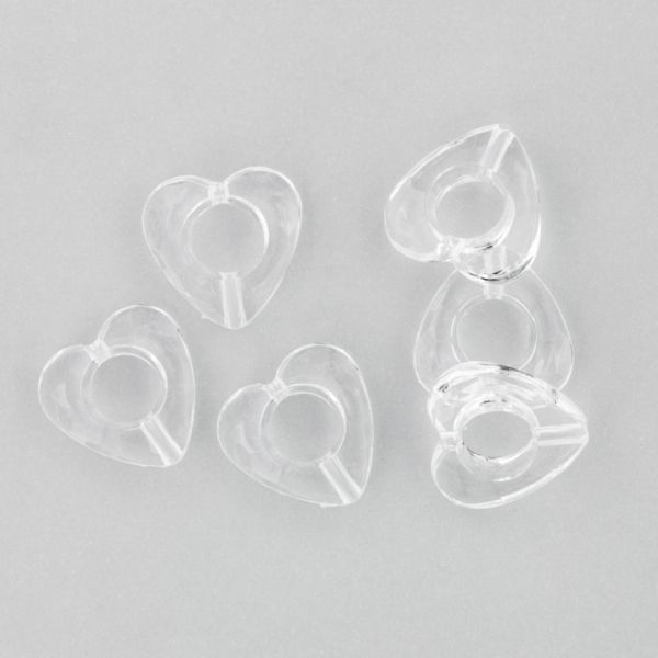 TRANSPARENT PLASTIC BEADS - HEART 03 FACETED - INNER HOLE 6.5mm - 14x4mm WHITE V01 - PACKAGE 500g Hole-1.8mm (1100pcs.)