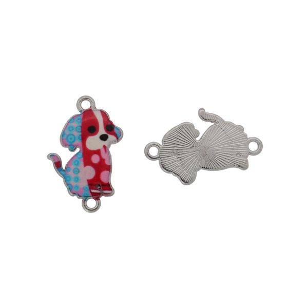 METAL BEADS WITH ENAMEL - CONNECTING ELEMENT WITH 2 RINGS - DOG 13 - 25x16x2mm NICKEL-CYCLAMEN-BLUE - PACKAGE 30pcs. Hole-1.8mm