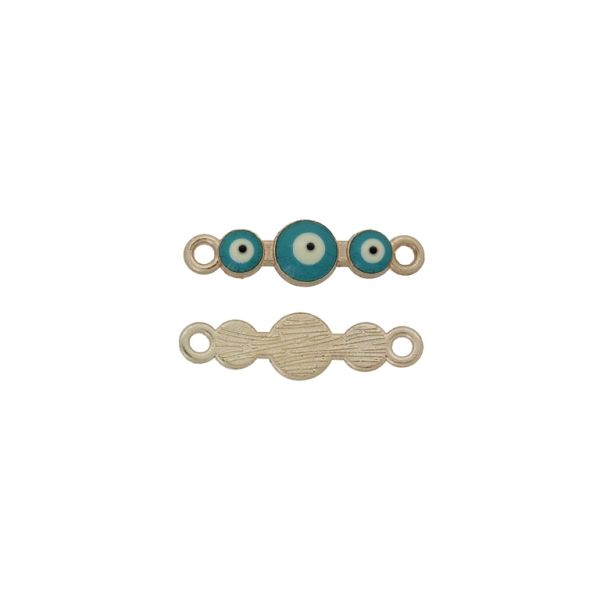 METAL BEADS WITH ENAMEL - CONNECTING ELEMENT WITH 2 RINGS - EYE 11 - 26x7x3mm GOLD-TURQUOISE-WHITE - 3pcs. Hole-2.0mm