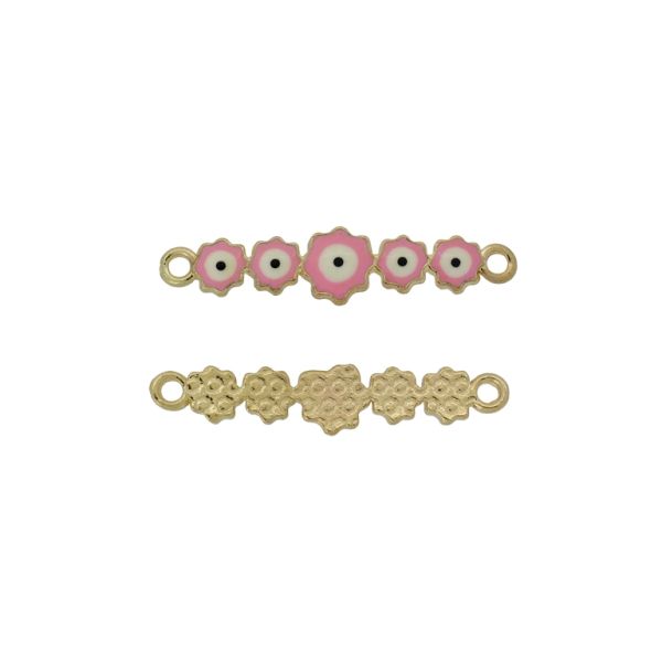 METAL BEADS WITH ENAMEL - CONNECTING ELEMENT WITH 2 RINGS - EYE 14 - 34x7x2mm GOLD-PINK-WHITE - PACKAGE 30pcs. Hole-1.8mm