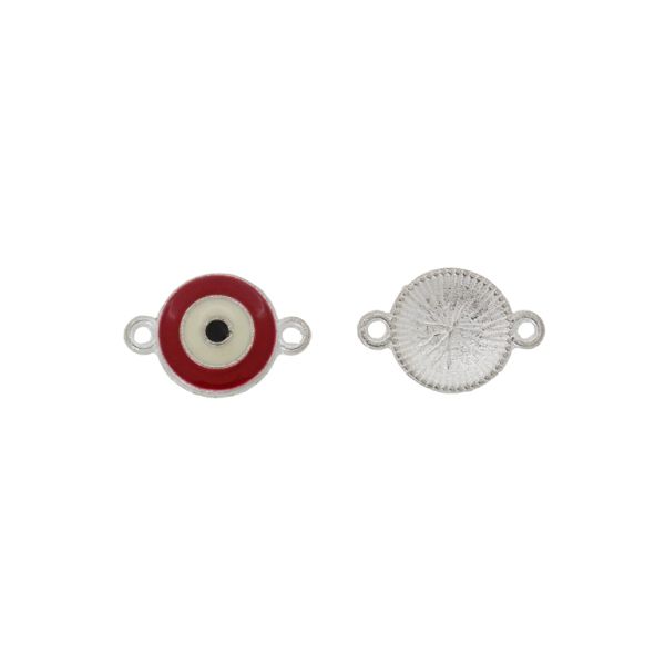 METAL BEADS WITH ENAMEL - CONNECTING ELEMENT WITH 2 RINGS - EYE 15 - 18x12x2mm NICKEL-RED (DARK)-ECRU - 4pcs. Hole-1.5mm