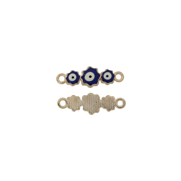 METAL BEADS WITH ENAMEL - CONNECTING ELEMENT WITH 2 RINGS - EYE 17 - 24x8x2mm GOLD-BLUE (DARK)-WHITE - PACKAGE 30pcs. Hole-2.0mm