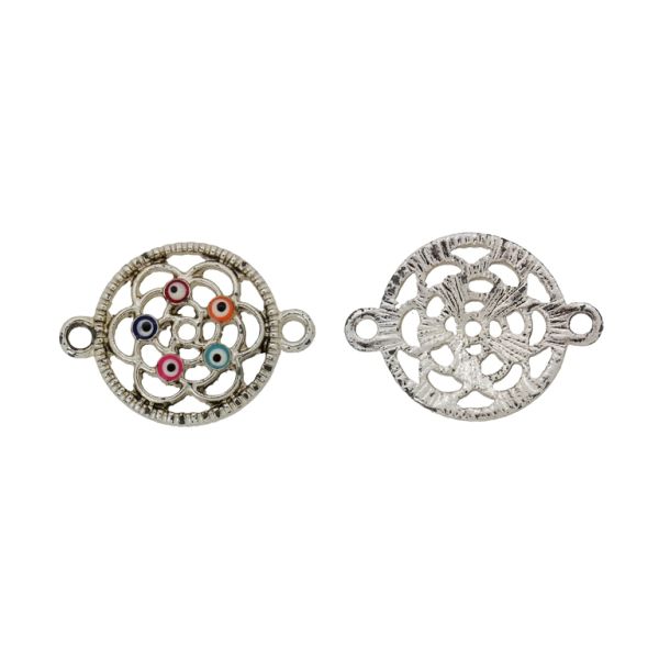 METAL BEADS WITH ENAMEL - CONNECTING ELEMENT WITH 2 RINGS - EYES 02 - 24x19x3mm NICKEL AND MIX - SECOND-RATE - PACKAGE 30pcs. Hole-2.0mm