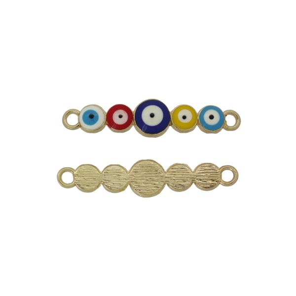 METAL BEADS WITH ENAMEL - CONNECTING ELEMENT WITH 2 RINGS - EYES 03 - 39x8x3mm GOLD AND MIX - 3pcs. Hole-2.4mm