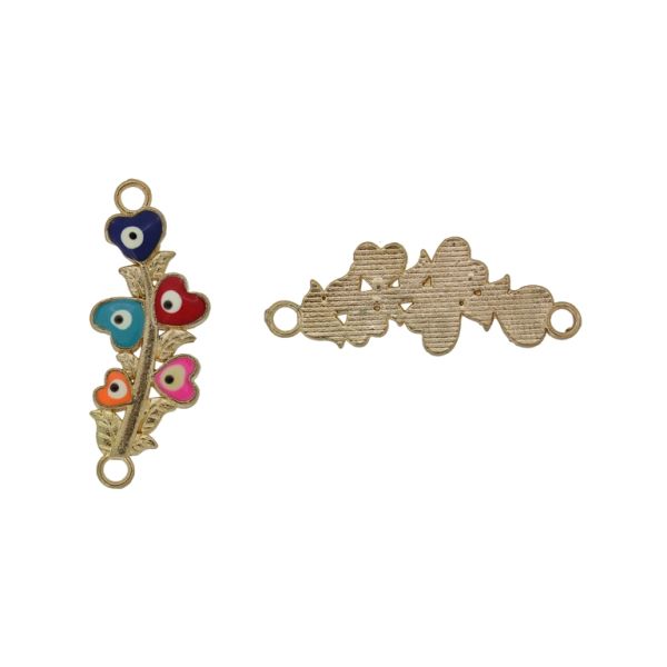 METAL BEADS WITH ENAMEL - CONNECTING ELEMENT WITH 2 RINGS - EYES 04 - 30x11x2mm GOLD AND MIX - 3pcs. Hole-2.0mm