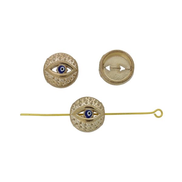 METAL BEADS WITH ENAMEL - CONNECTING ELEMENT WITH 2 RINGS - EYE 12 - 12x6mm GOLD-BLUE (DARK)-WHITE - 3pcs. Hole-1.5mm