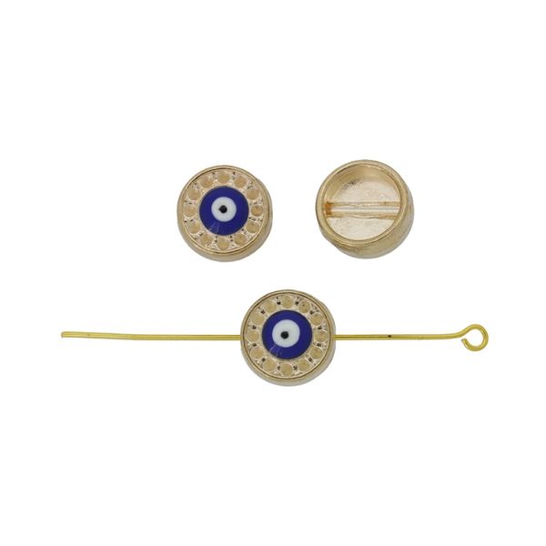 METAL BEADS WITH ENAMEL - CONNECTING ELEMENT WITH 2 RINGS - EYE 13 - 11x6mm GOLD-BLUE (DARK)-WHITE - PACKAGE 30pcs. Hole-1.5mm