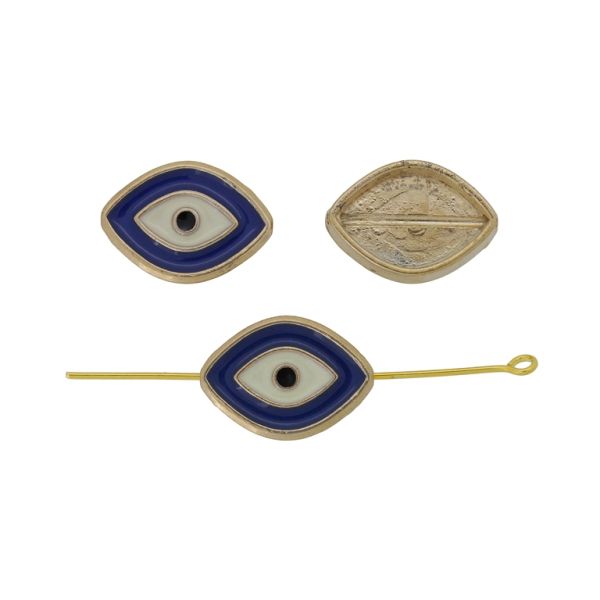 METAL BEADS WITH ENAMEL - CONNECTING ELEMENT WITH 2 RINGS - EYE 16 - 18x13x3mm GOLD-BLUE (DARK)-WHITE - PACKAGE 40pcs. Hole-1.2mm
