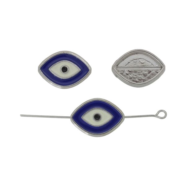 METAL BEADS WITH ENAMEL - CONNECTING ELEMENT WITH 2 RINGS - EYE 16 - 18x13x3mm NICKEL-BLUE (DARK)-WHITE - PACKAGE 40pcs. Hole-1.2mm