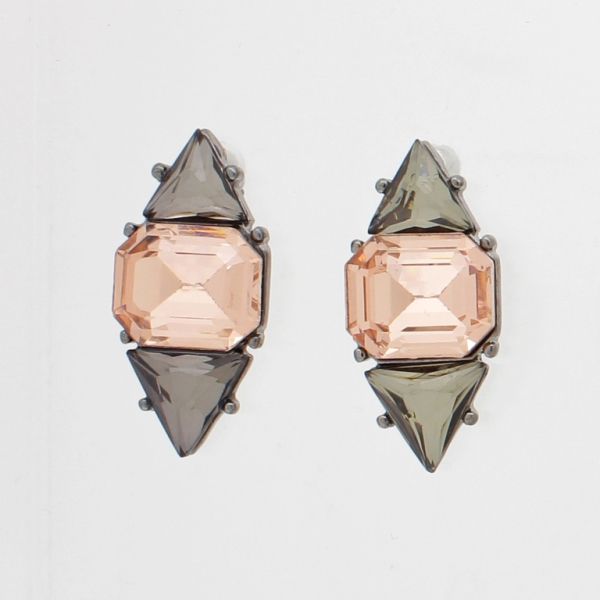 БИЖУТЕРИЯ - ОБЕЦИ - ВИНТ - КРИСТАЛИ - Е866 - 1.2х2.7см ОКСИДИРАНО И РОЗОВО - 1 чифт