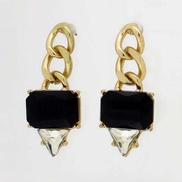 БИЖУТЕРИЯ - ОБЕЦИ - ВИНТ - КРИСТАЛИ - Е868 - 1.4х3.6см ЗЛАТИСТО-ЧЕРНО-БЯЛО - 1 чифт