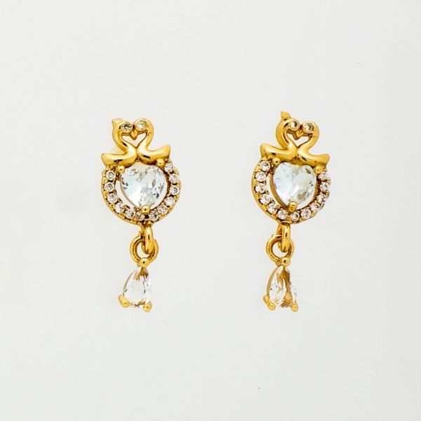 БИЖУТЕРИЯ - ОБЕЦИ - ВИНТ - ЦИРКОН - ЛЕБЕДИ Е863 - 0.9х2.2см ЗЛАТИСТО И БЯЛО - ПАКЕТ 6 чифта