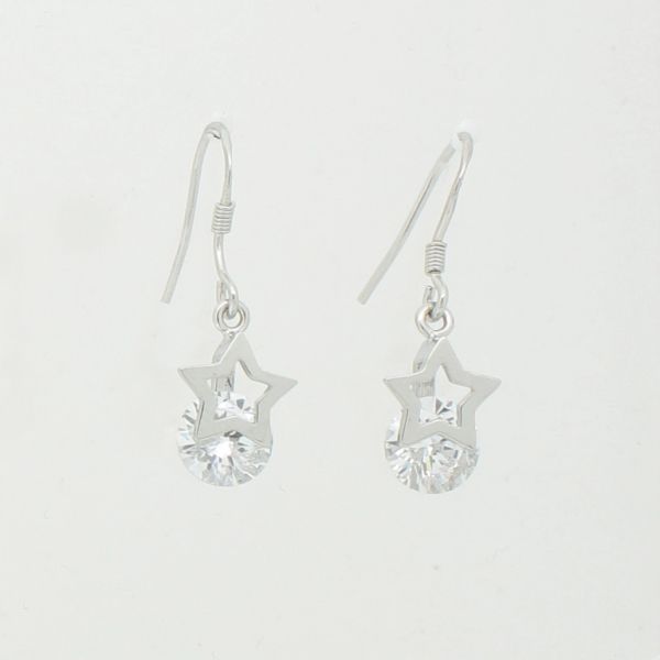 JEWELRY - EARRINGS - HOOK - ZIRCON - STAR Е862 - 0.8x2.6cm NICKEL AND WHITE - 1 pair
