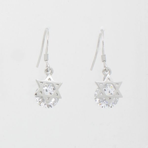 JEWELRY - EARRINGS - HOOK - ZIRCON - PENTAGRAM Е861 - 0.9x2.6cm NICKEL AND WHITE - 1 pair