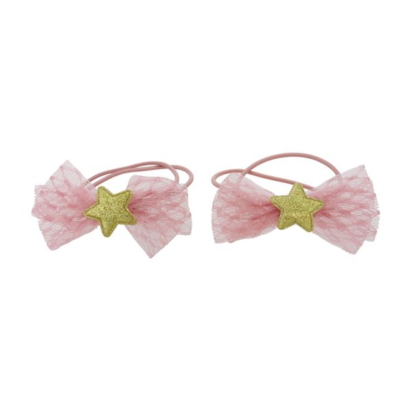 JEWELRY - ACCESSORY FOR HAIR - RUBBER WITH RIBBON - STAR 01 - ROSE DUST AND GOLD - 5pcs.
