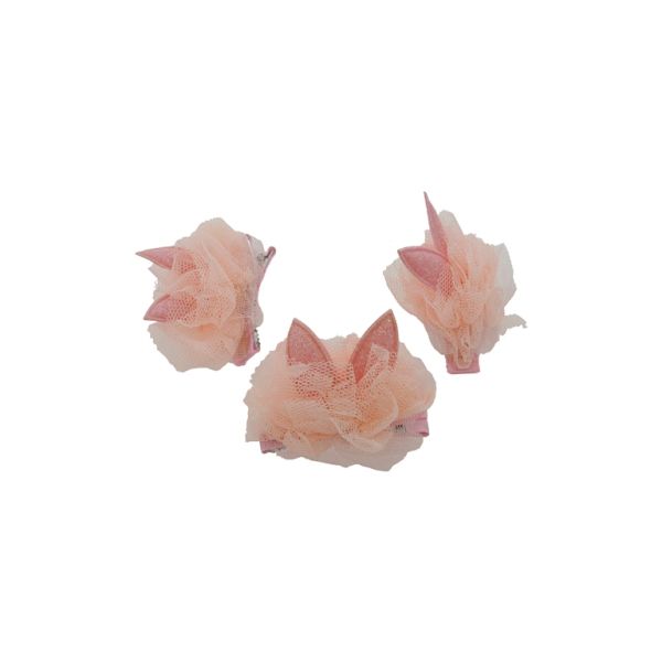 JEWELRY - METAL SNAP HAIR CLIP WITHOUT HOLE - METAL AND SATIN - RABBIT EAR 01 - 4.8x3.4x4.2cm NICKEL-PINK-PEACH - 5pcs.